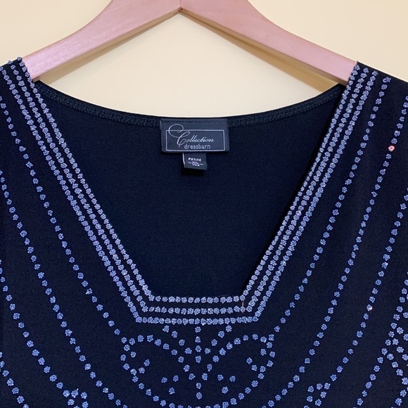 Collection Dress Barn | Beaded Sequin Black Sleeveless Pointed Scalloped Top XLP - Picture 6 of 17